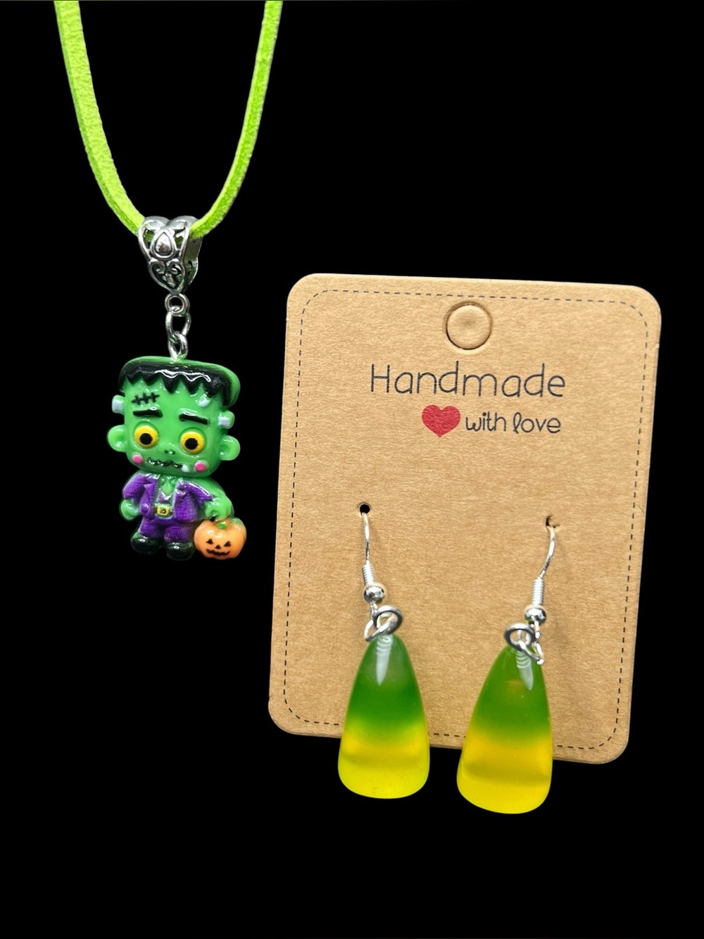 Handmade Frankenstein & Candy Earring Set 🧟‍♂️💚